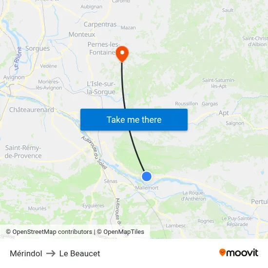 Mérindol to Le Beaucet map