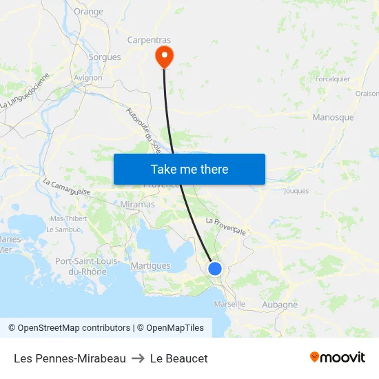 Les Pennes-Mirabeau to Le Beaucet map