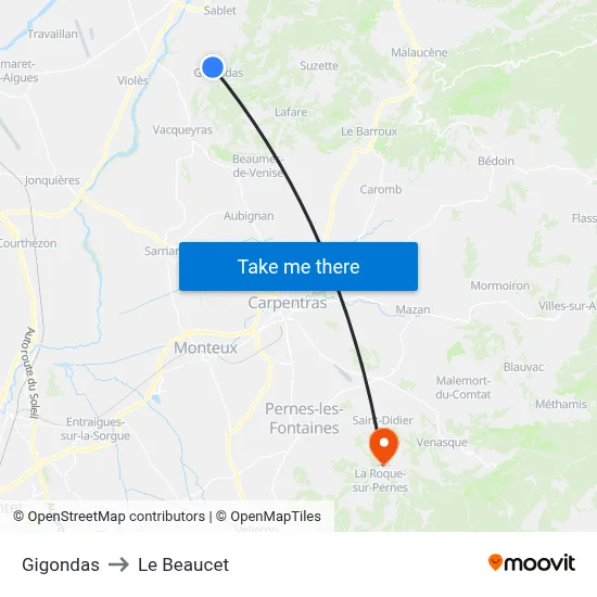 Gigondas to Le Beaucet map