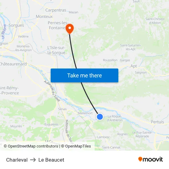 Charleval to Le Beaucet map