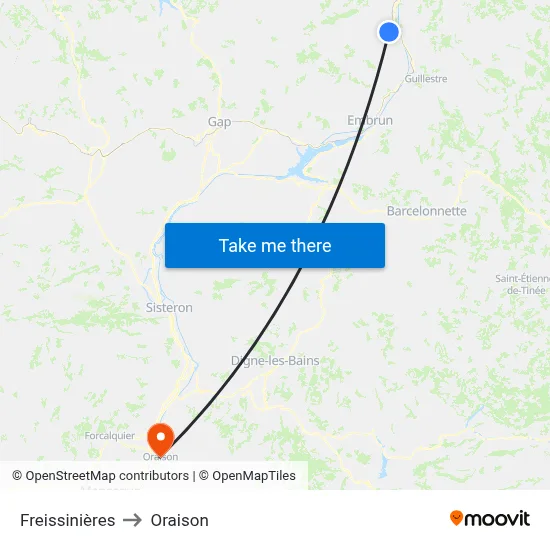 Freissinières to Oraison map