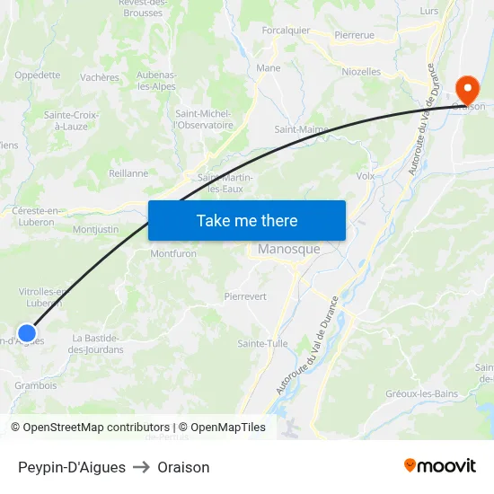 Peypin-D'Aigues to Oraison map