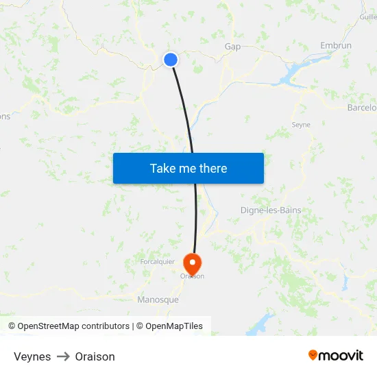 Veynes to Oraison map