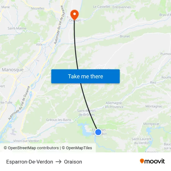 Esparron-De-Verdon to Oraison map