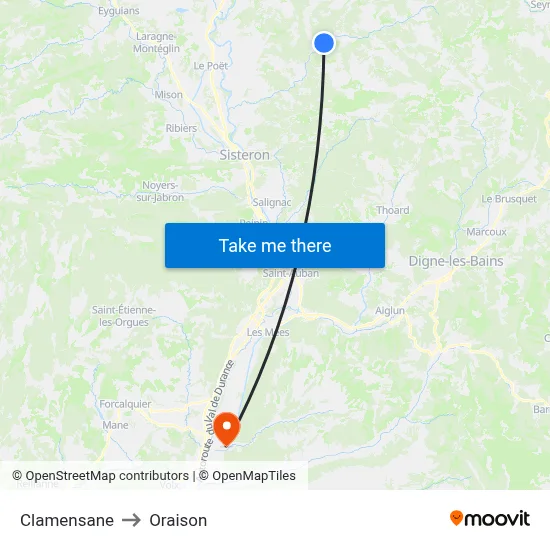 Clamensane to Oraison map