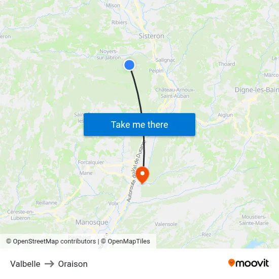 Valbelle to Oraison map