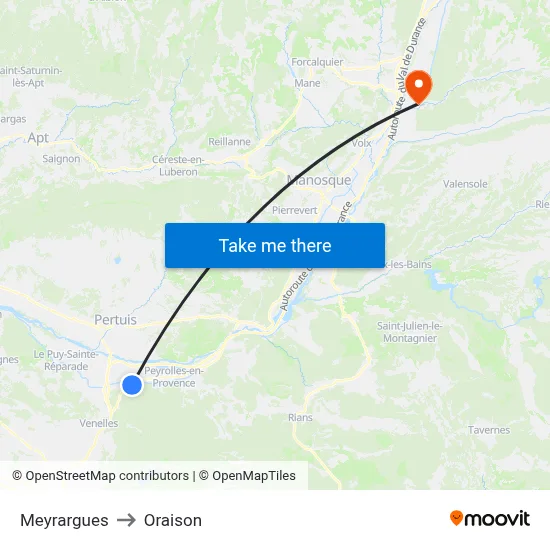 Meyrargues to Oraison map