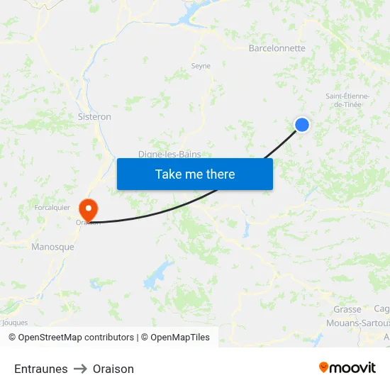 Entraunes to Oraison map