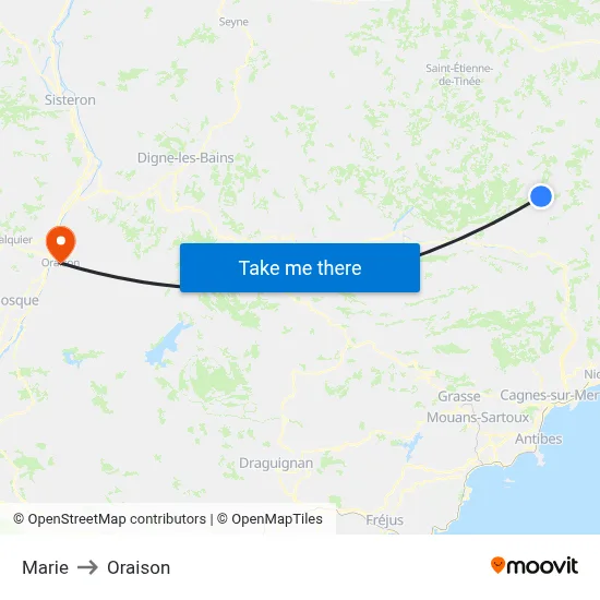 Marie to Oraison map