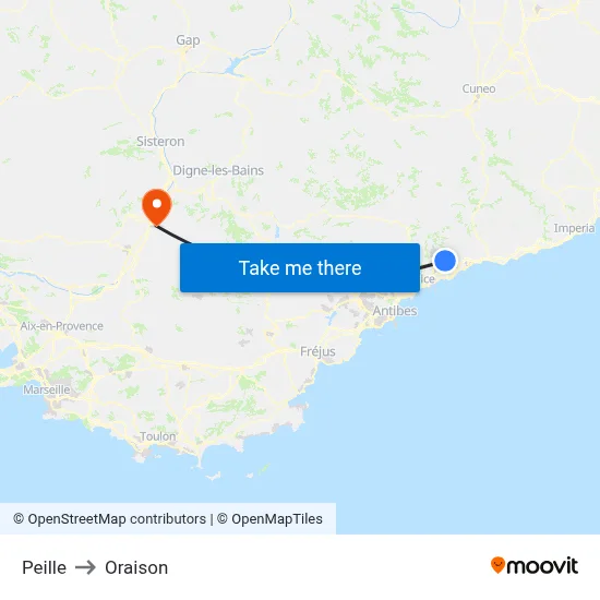 Peille to Oraison map