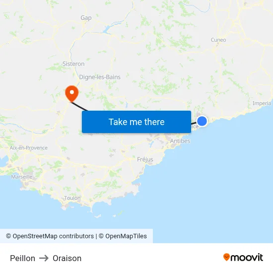 Peillon to Oraison map