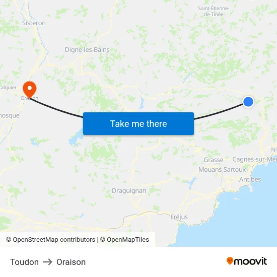 Toudon to Oraison map