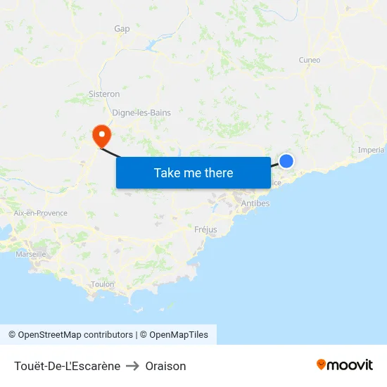 Touët-De-L'Escarène to Oraison map