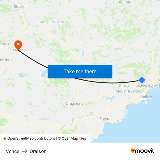 Vence to Oraison map