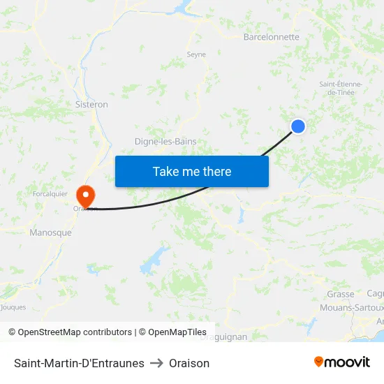 Saint-Martin-D'Entraunes to Oraison map