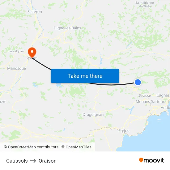 Caussols to Oraison map