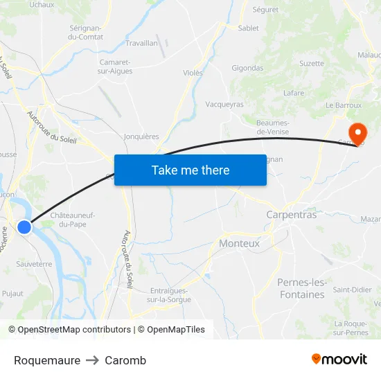 Roquemaure to Caromb map
