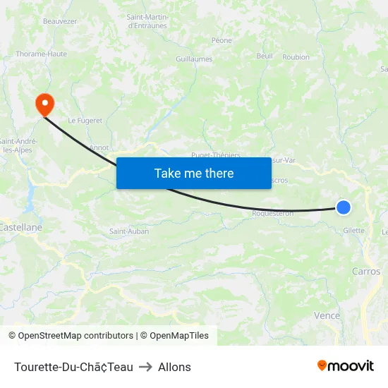 Tourette-Du-Chã¢Teau to Allons map