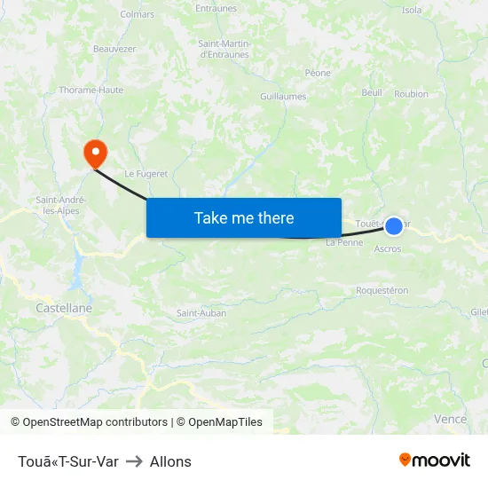 Touã«T-Sur-Var to Allons map
