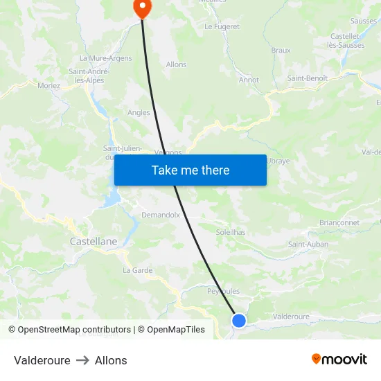 Valderoure to Allons map