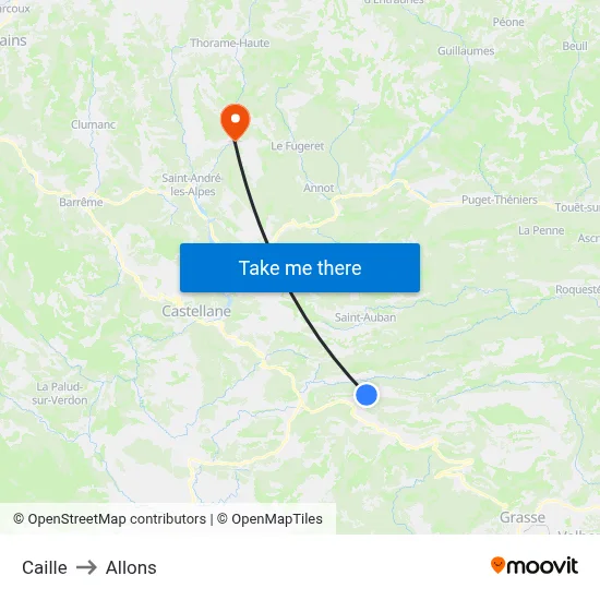 Caille to Allons map