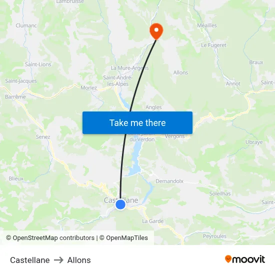 Castellane to Allons map