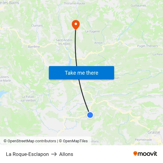 La Roque-Esclapon to Allons map