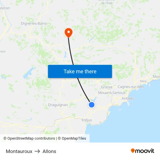 Montauroux to Allons map