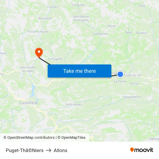 Puget-Thã©Niers to Allons map