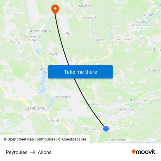 Peyroules to Allons map