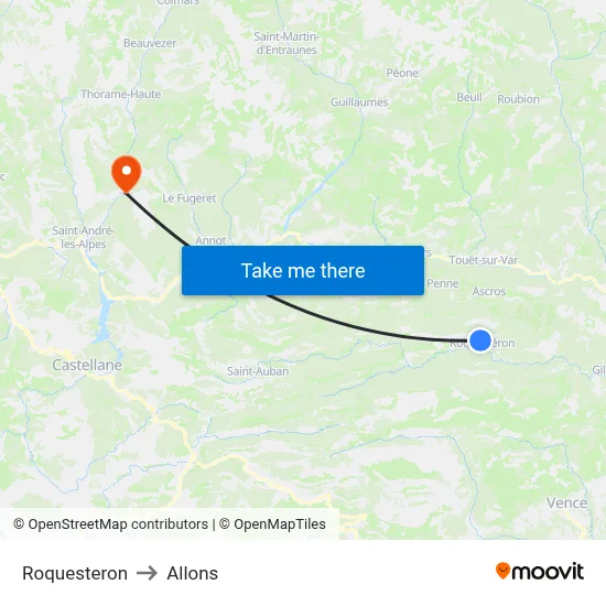 Roquesteron to Allons map