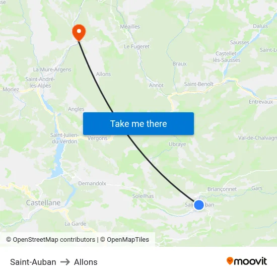 Saint-Auban to Allons map