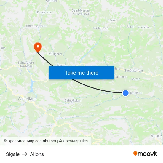 Sigale to Allons map