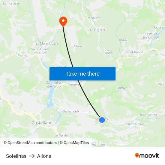 Soleilhas to Allons map