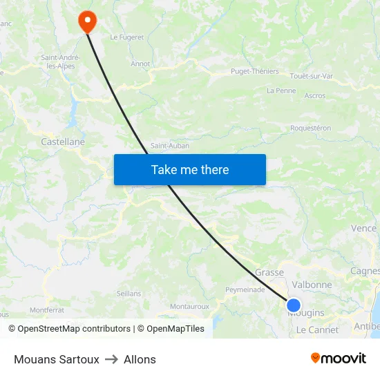 Mouans Sartoux to Allons map