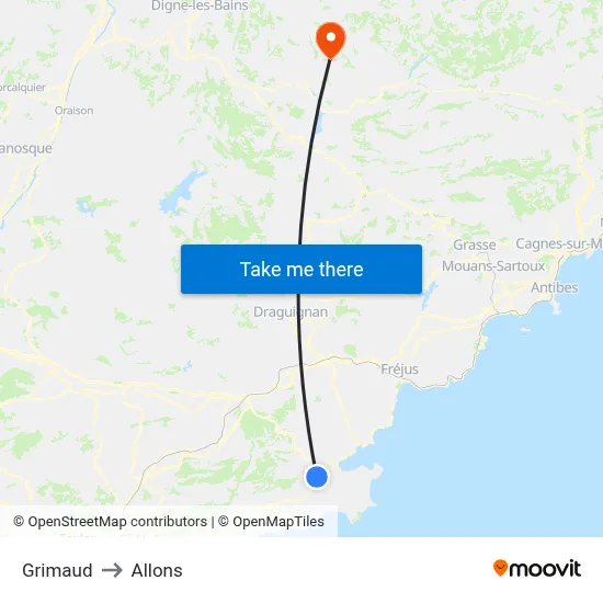 Grimaud to Allons map