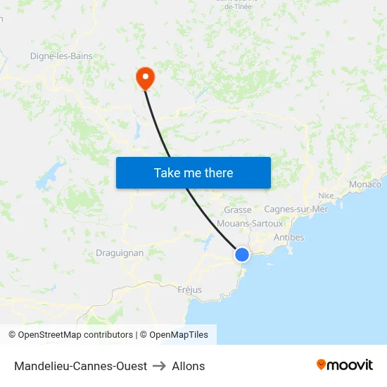 Mandelieu-Cannes-Ouest to Allons map