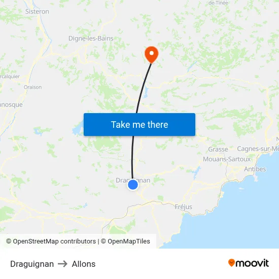 Draguignan to Allons map