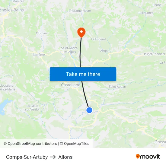 Comps-Sur-Artuby to Allons map
