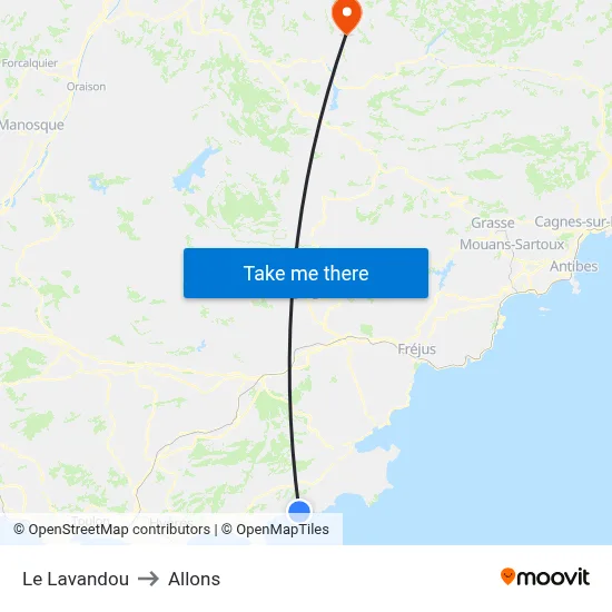 Le Lavandou to Allons map