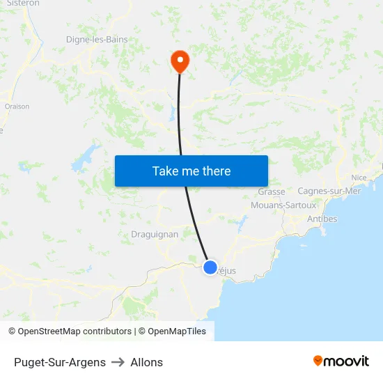 Puget-Sur-Argens to Allons map
