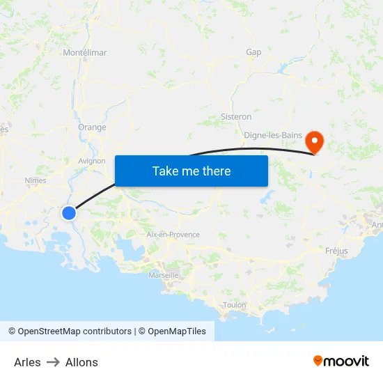 Arles to Allons map