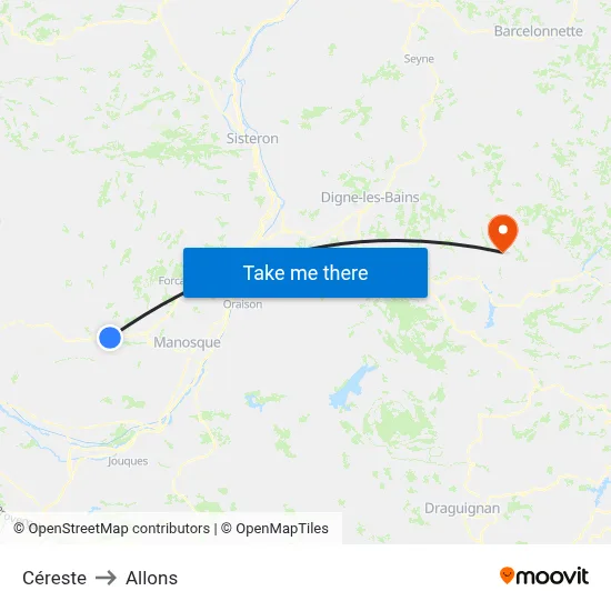 Céreste to Allons map