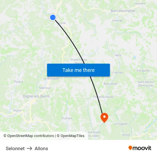 Selonnet to Allons map