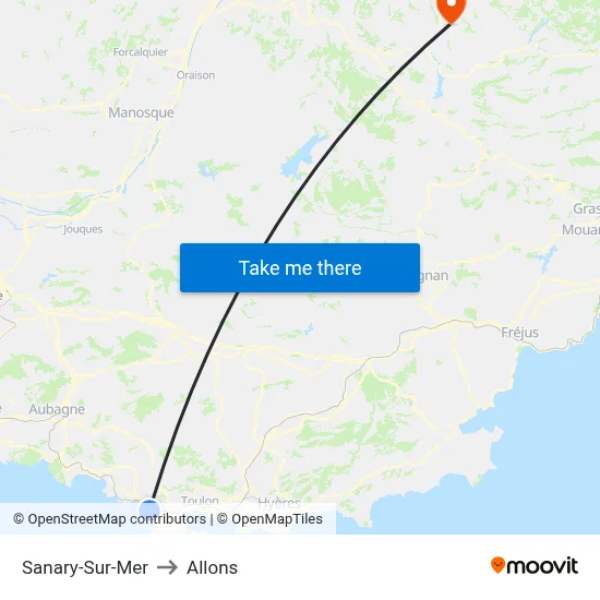 Sanary-Sur-Mer to Allons map