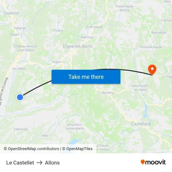 Le Castellet to Allons map