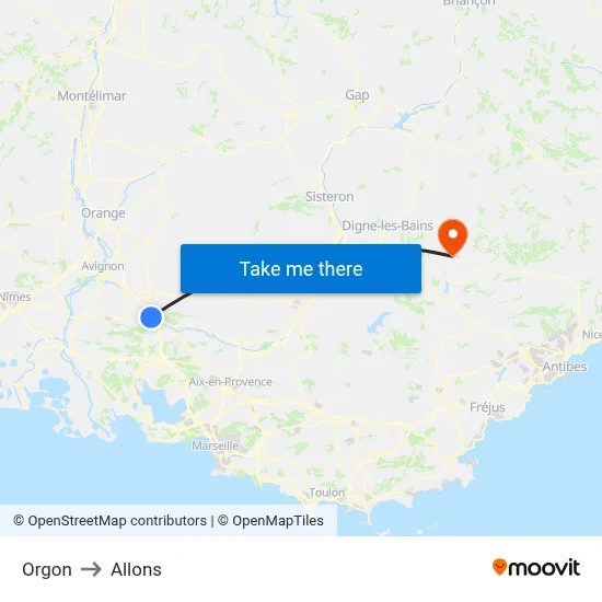 Orgon to Allons map