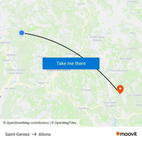 Saint-Geniez to Allons map