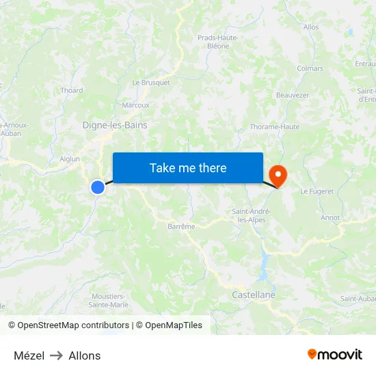 Mézel to Allons map