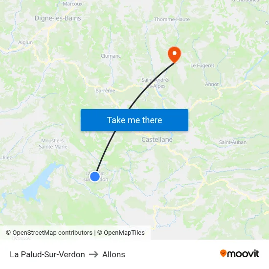 La Palud-Sur-Verdon to Allons map